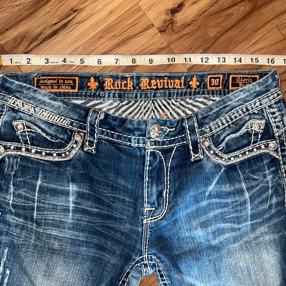 Mid Rise Rock Revival Jeans Gloria Boot Cut Size 30 Style E8446BL Sequin Studded - Picture 12 of 15
